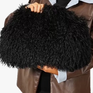 faux shearling long curly clutch bag