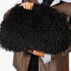 faux shearling long curly clutch bag