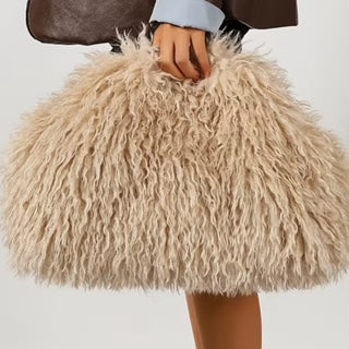 faux shearling long curly clutch bag