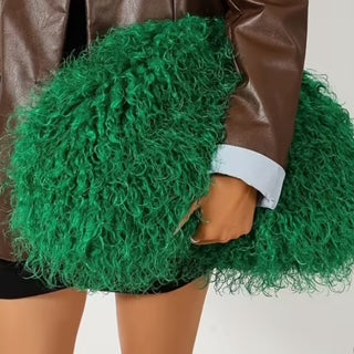 faux shearling long curly clutch bag