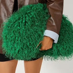faux shearling long curly clutch bag